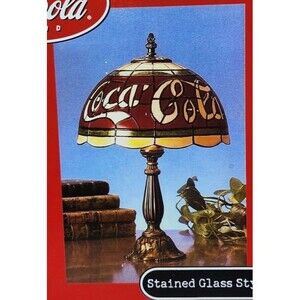 Vintage Coca-Cola Tiffany Style Plastic Stained Glass Shade Lamp 15” Accent Coke
